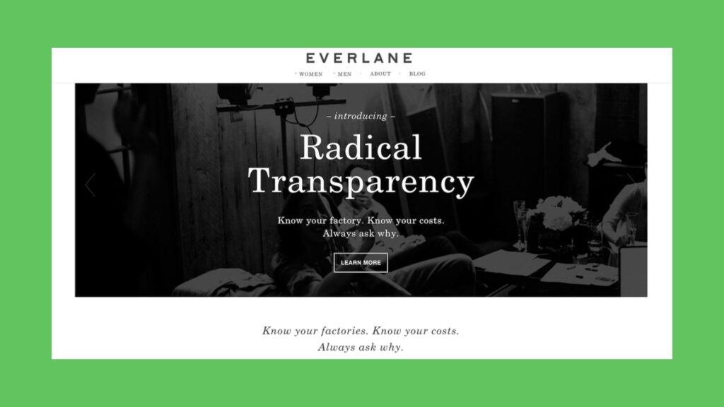 Ethical marketing and ad ethics in 2026 Everlane's website